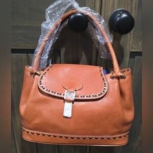 Gorgeous brand new Dooney & Bourke Flap Satchel - Natural With Buckstitching
